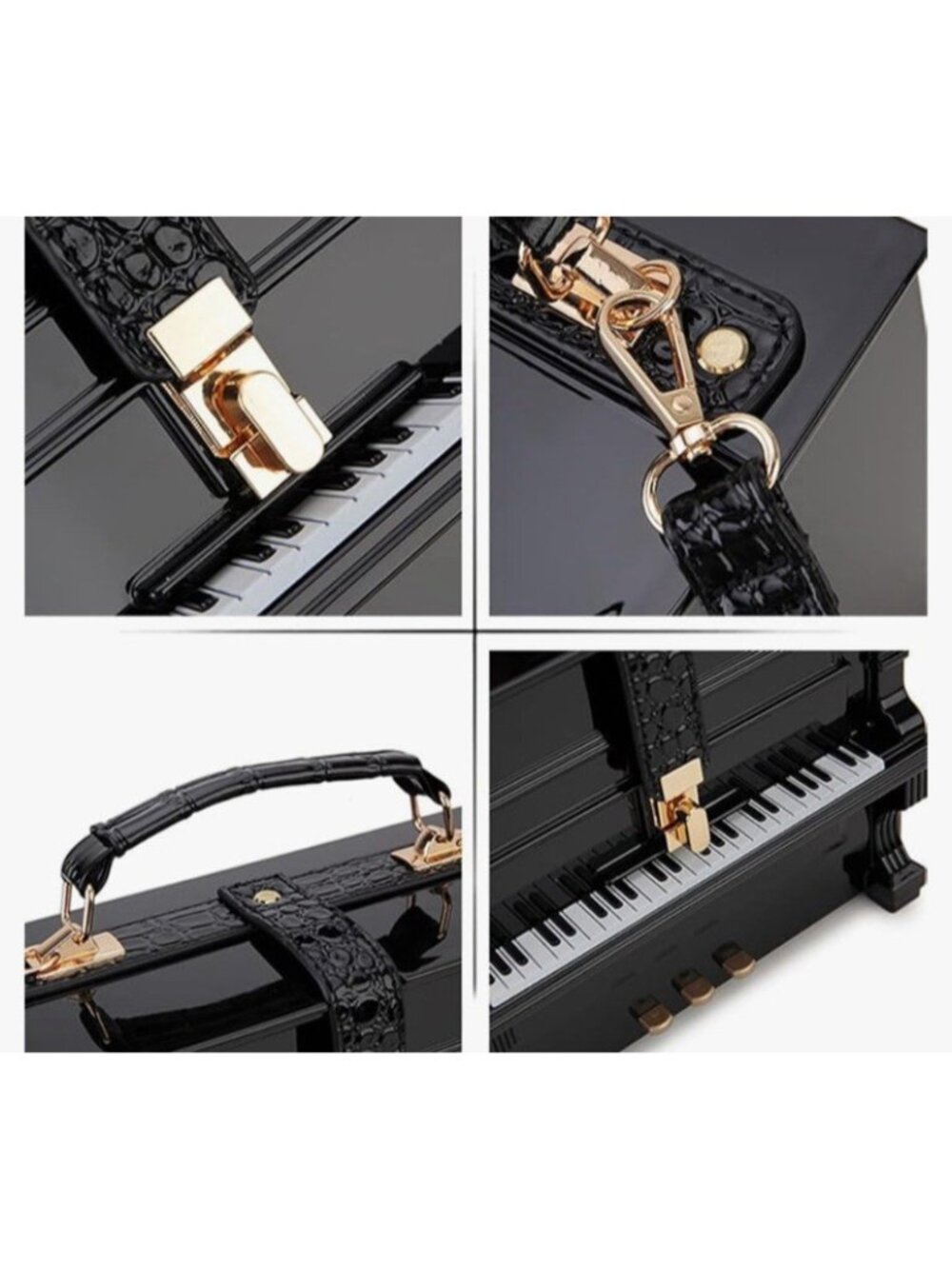 Piano Shaped Crossbody Shoulder Bag Black Acrylic Purse Top Handle New Music - Picture 7 of 7